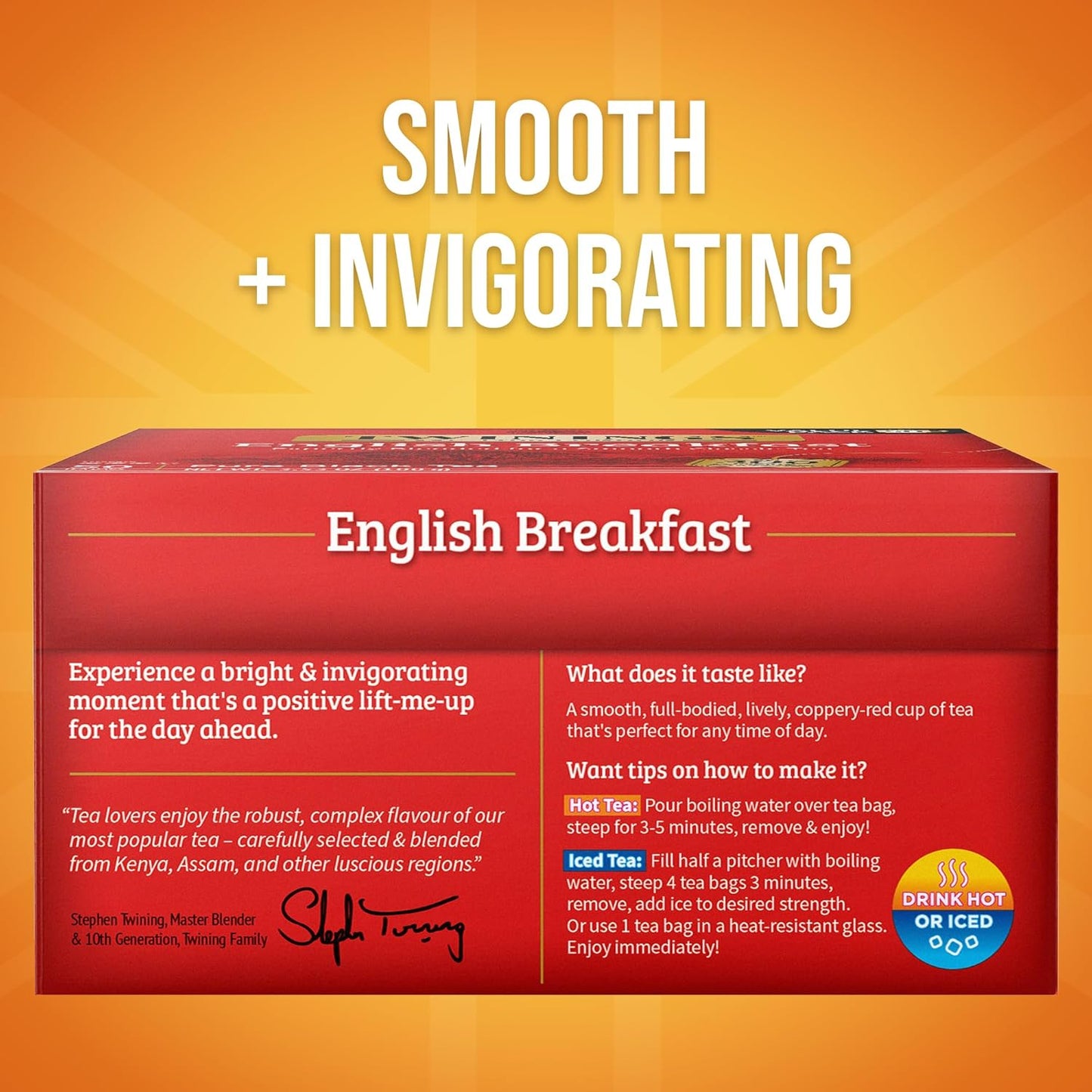 Twinings English Breakfast Black Tea Individually Wrapped Bags, 50 Count (Pack of 6), Flavourful, Robust, Caffeinated, Enjoy Hot or Iced, 300 Teabags