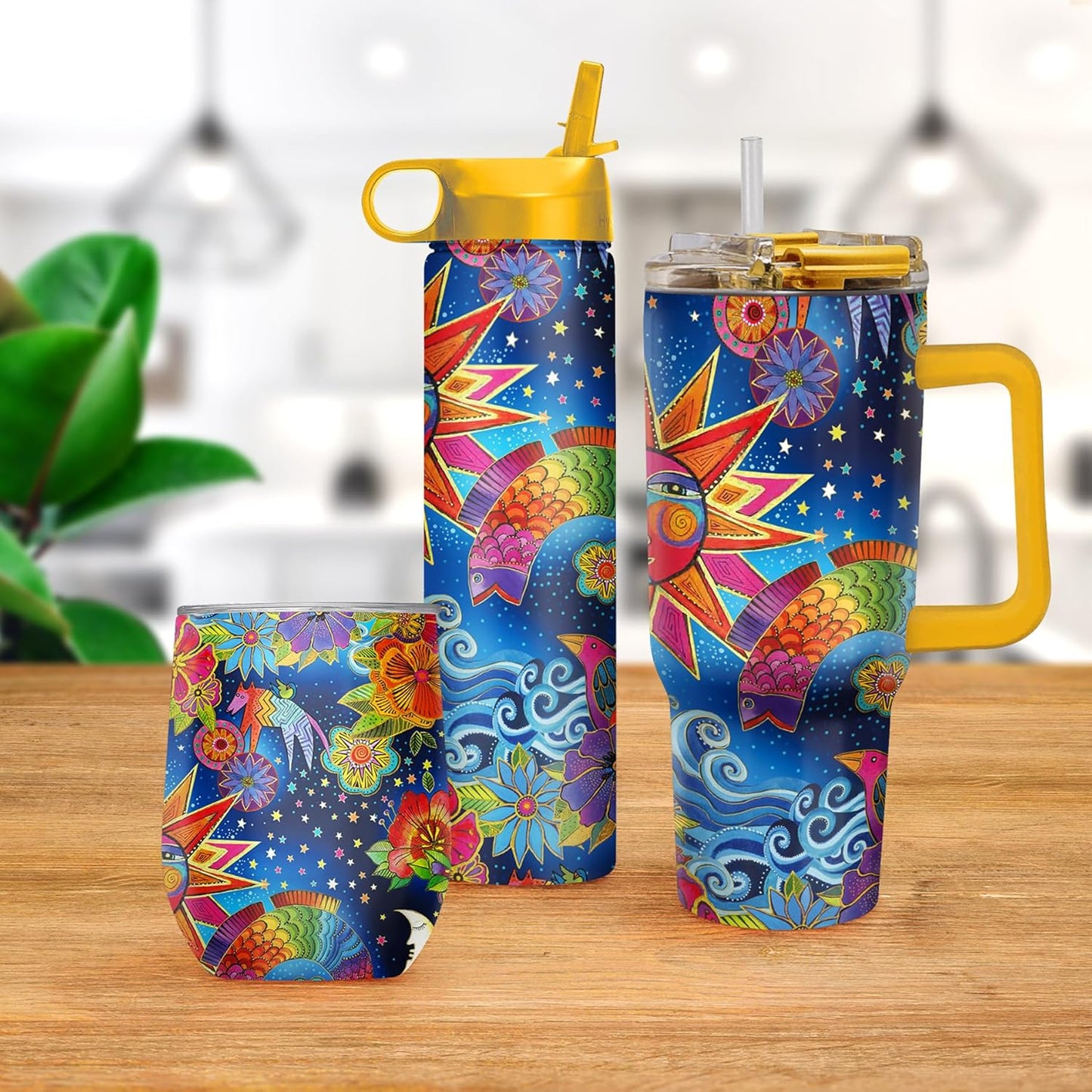 RainCaper 18/8 Stainless Steel Insulated Water Tumbler with Straw | 30oz, BPA-Free, Double Wall for Hot & Cold | Travel-Friendly, Cup Holder Ready (Laurel Burch Celestial Magic)
