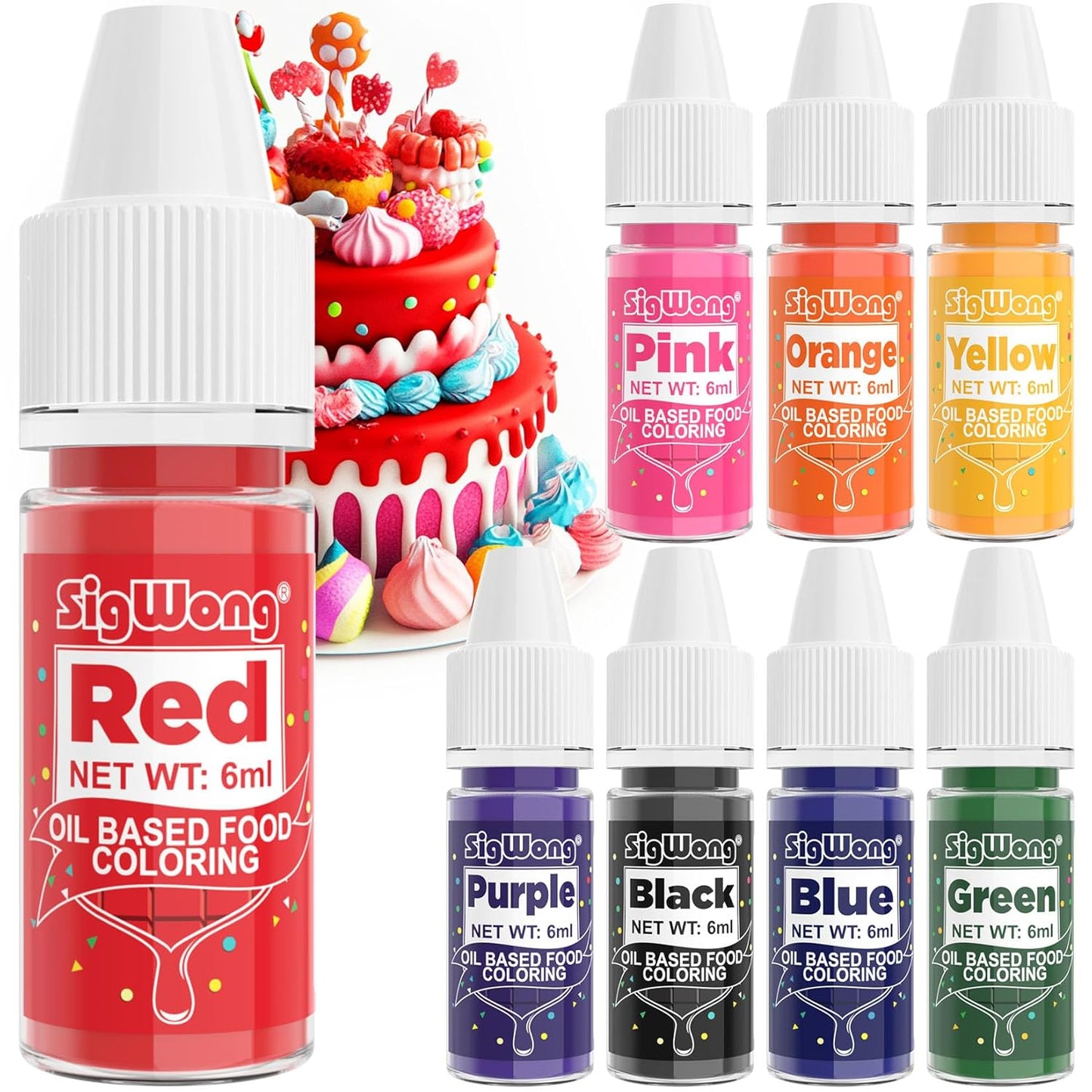 Oil Based Food Coloring - 8 Colors Upgraded Food Coloring for Chocolate, SigWong Oil Based Food Dye for Cake Decorating, Baking, Cookies, Icing Frosting, Fondant - 0.25 Fl.Oz/Bottles