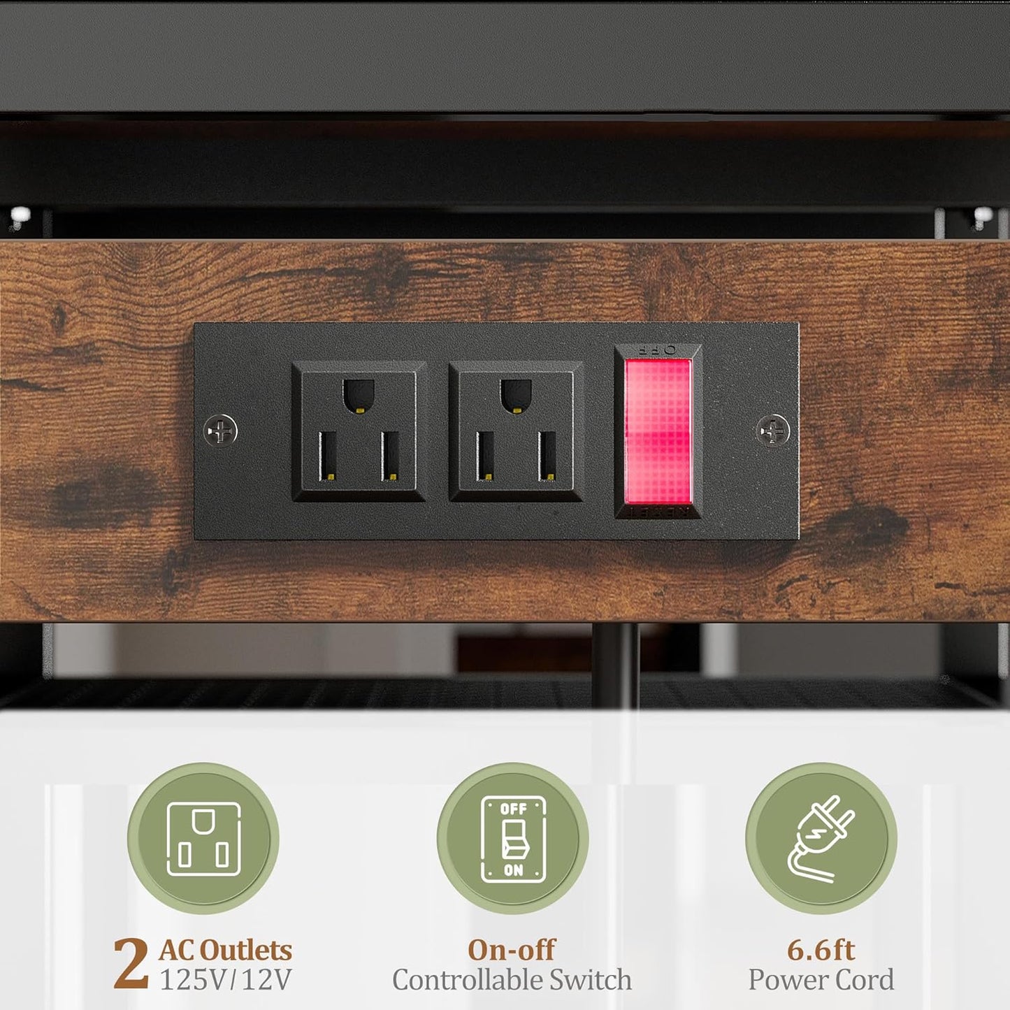 EnHomee Bakers Rack with Power Outlet, 6 Tier Microwave Stand, Coffee Bar Organizer with 8 L-Shaped Hooks, Kitchen Shelves with Storage, 14.1 x 30.1 x 63.1 Inches, Rustic Brown