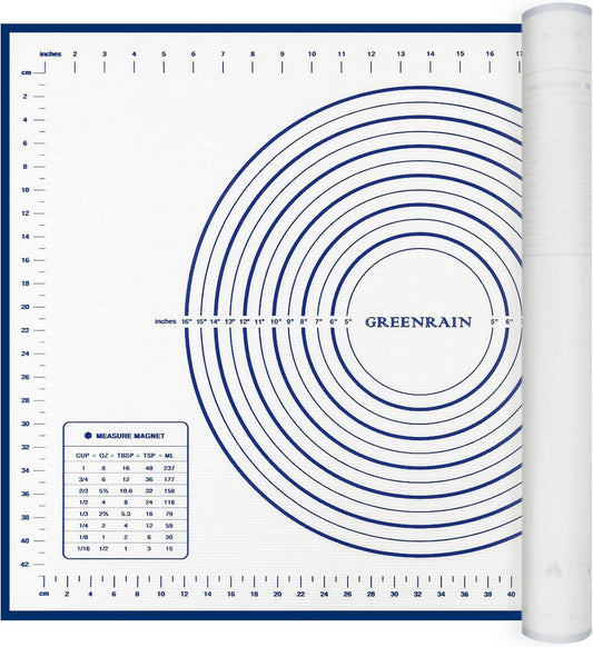 Silicone Pastry Mat Extra Thick Large Non Stick Baking Supplies Kitchen Counter Cooking Rolling Dough Sheet Pie Crust Sourdough Bread Oven Liner with Measurement (XL-20''(W)*28''(L), 2#Blue)