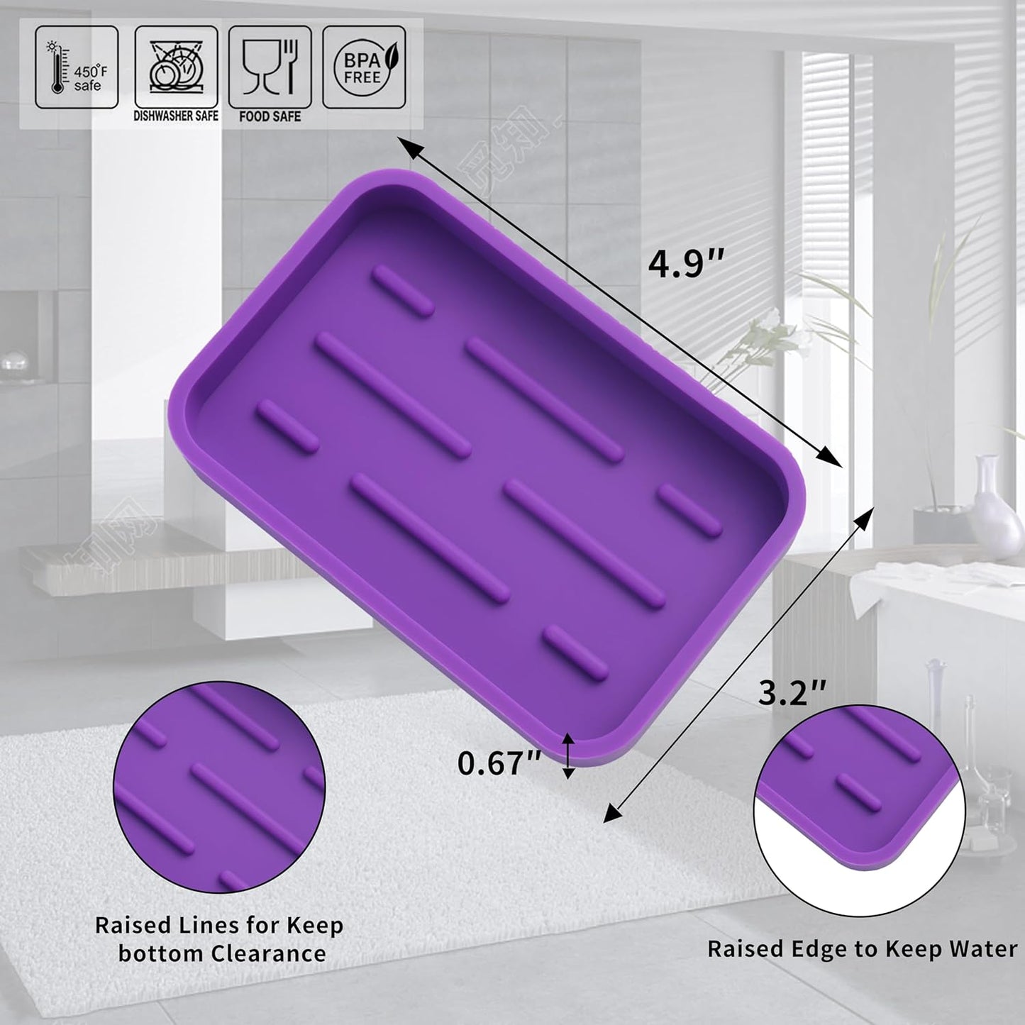 Silicone Kitchen Sink Organizer Tray for Multiple Usage,Easy Clean Sponges Holder for Kitchen Bathroom Counter or Sink,Dish Soap Dispenser,Scrubber,Bottle,Cup Purple 4.9”x 3.2”