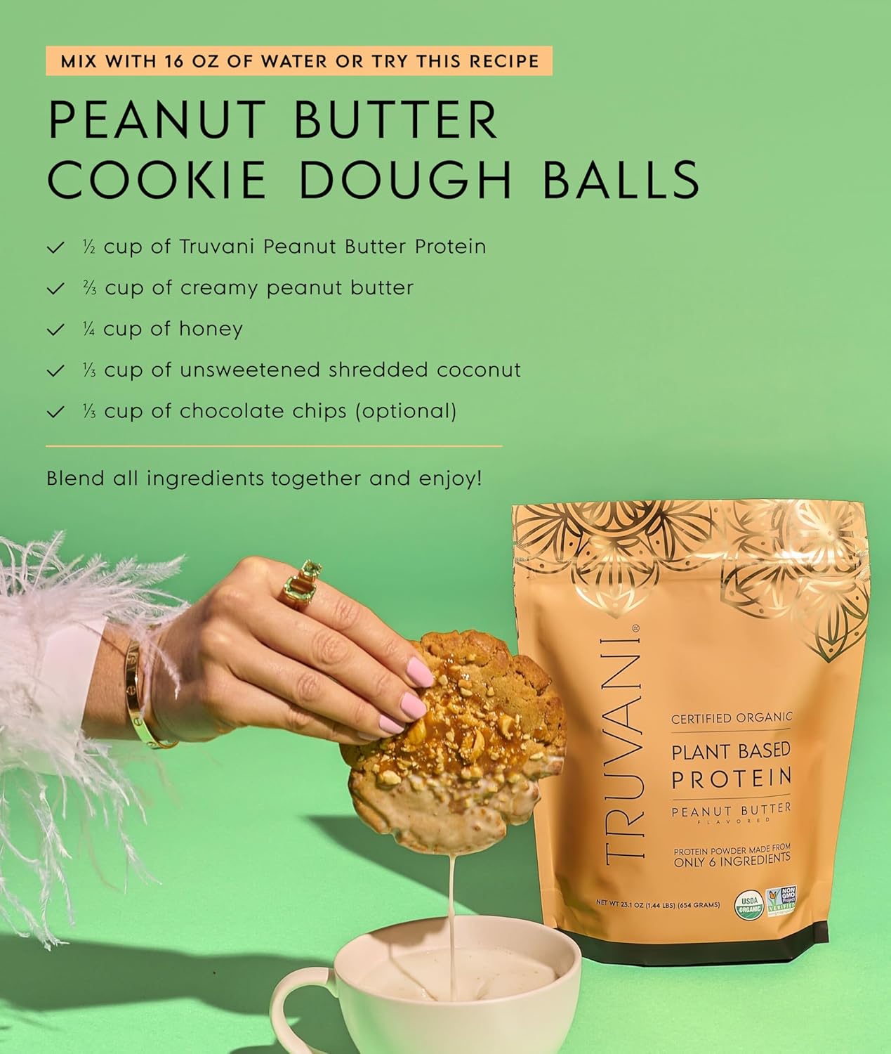 Truvani Vegan Pea Protein Powder | Peanut Butter | 32.7g Organic Plant Based Protein | 1 Serving | Keto | Gluten & Dairy Free | Low Carb | No Added Sugar