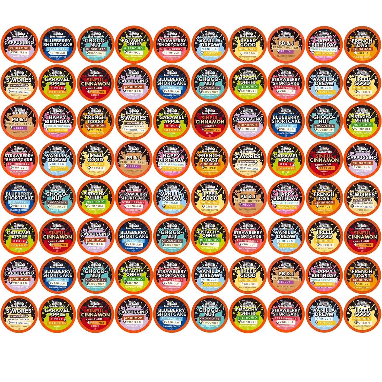 Java Factory Flavored Coffee Pods, Assorted Sampler, Variety Pack, Compatible with K Cup Brewers Including 2.0, 80 Count