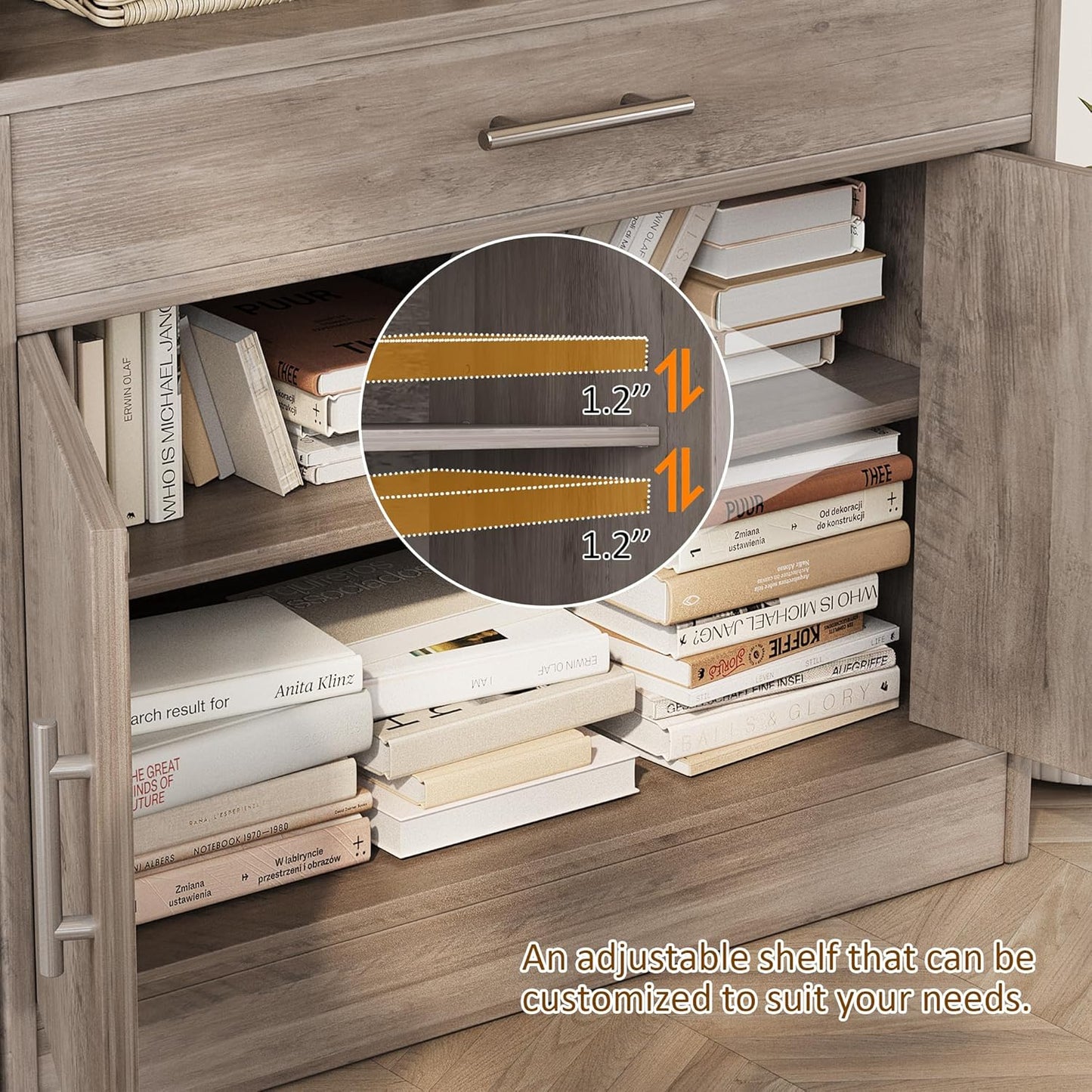 Vongrasig Sideboard Buffet with Storage, Modern Kitchen Storage Cabinet with 1 Drawer and 2 Doors, Wood Coffee Bar Buffet Table for Kitchen, Dining Room, Ash Grey