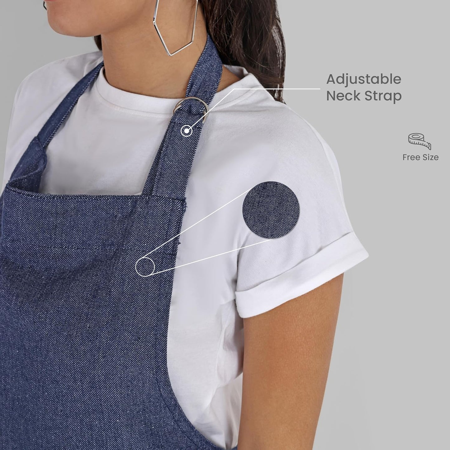 Chef Apron, Recycled Cotton Kitchen Apron with an Adjustable Neck with Long Ties, for cooking, baking