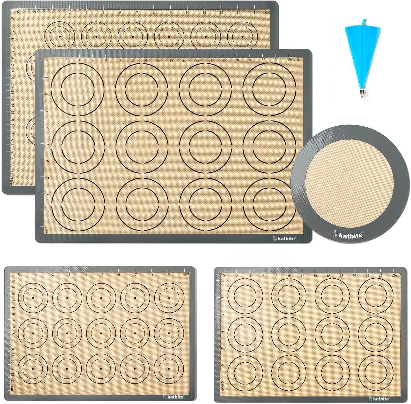 Silicone Baking Mat Set of 5, Katbite Food Grade Non-stick Reusable Cookie Sheet Bakeware Mats for Making Macaron, Cookie, Pizza, Pastry