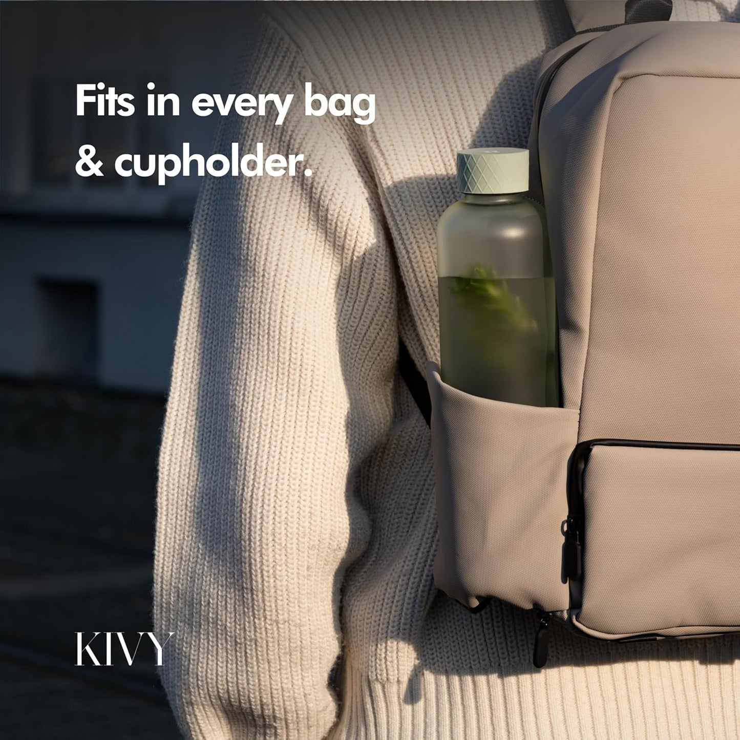 KIVY Slim Water Bottle 32oz [Lightweight & Shatterproof] Fits Backpack & Cupholder for Travel, Sports, School, Gym - Black water bottle no straw - Mens water bottle screw top - Dishwasher Safe