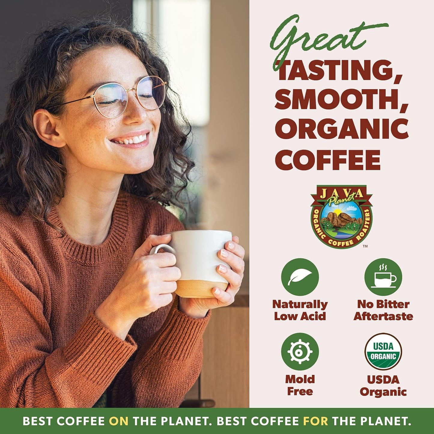 Low Acid Organic Coffee – Whole Bean, Mold-Free & Stomach Friendly by Java Planet, Good Morning Blend Coffee, Medium Roast, Smooth Full Flavored, 1LB Bag