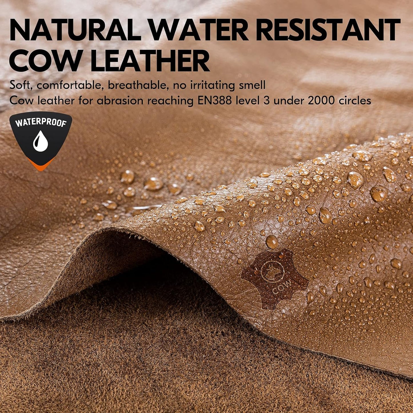 Vgo... 1-Pair Unlined Safety Cow Grain Leather Work Gloves Men, Rigger Gloves, Builder Gloves, Water Resistant, Palm Patched (Size S, Brown, CA9597WP)