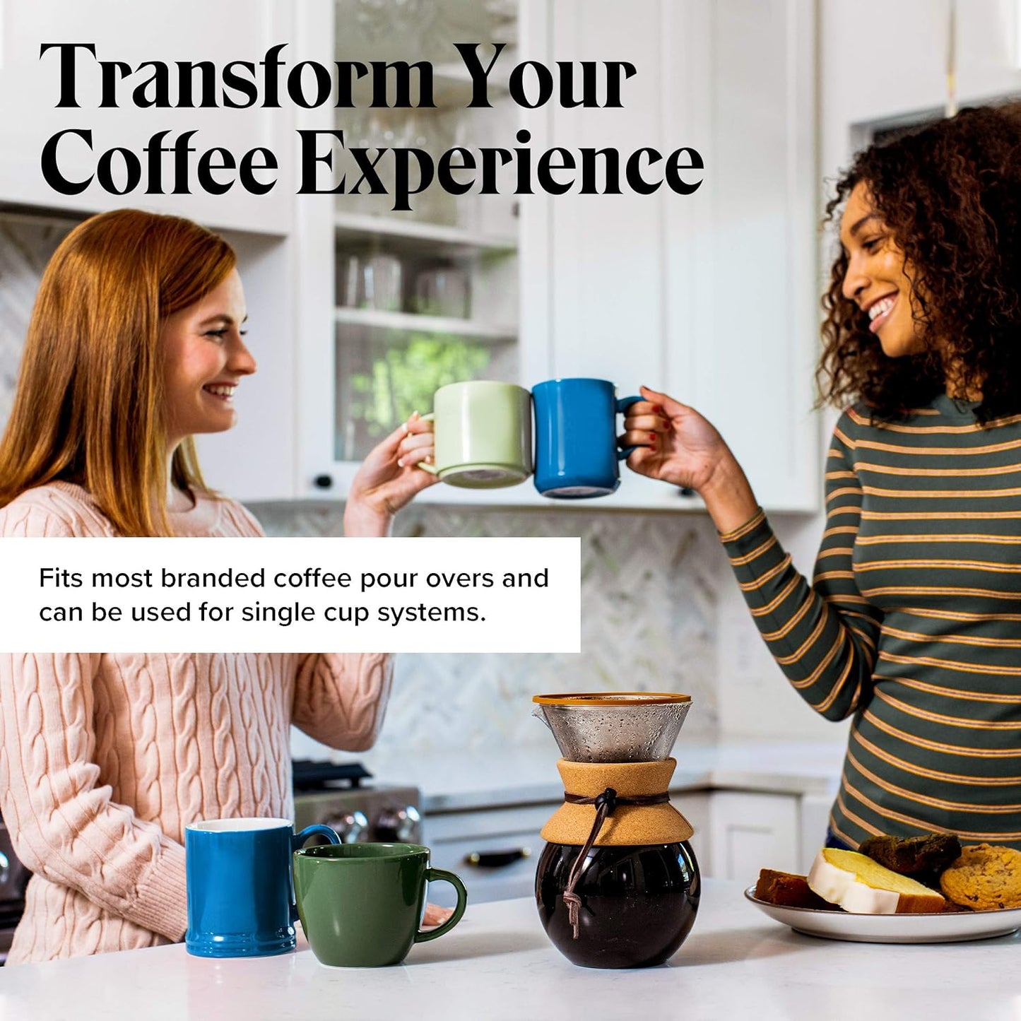 Willow & Everett Pour Over Coffee Dripper - Reusable Filter & Strainer for Medium Coarse Ground Coffee - Paperless Coffee Maker for Carafe