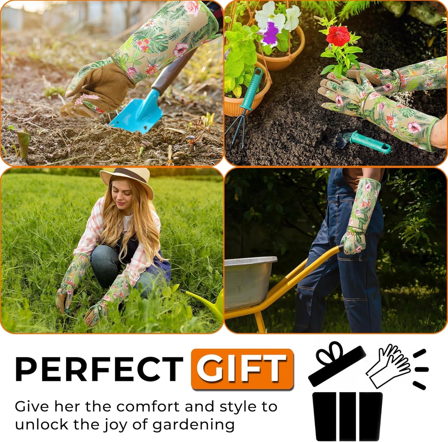 HANDLANDY Leather Gardening Gloves for Women, Scratch Resistant Breathable Ladies Rose Pruning Garden Gauntlet Yard Gloves, Gift for Gardeners (Khaki, S)