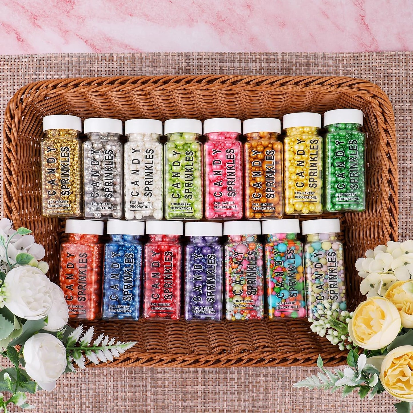 Green Sprinkles for Cake Decorating, 6 Sizes Mix Edible Pearl Sugar for Cupcake Cookie Ice Cream Topping, Wedding Parties Christmas Supplies 4.6 oz