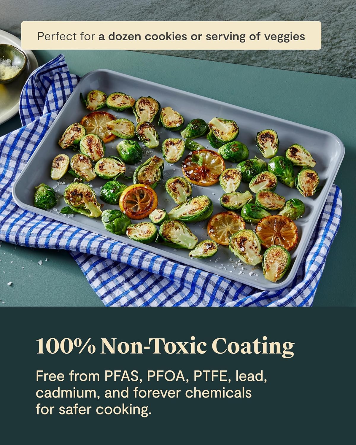 Caraway Non-Stick Ceramic Medium Baking Sheet - Naturally Slick Ceramic Coating - Non-Toxic, PTFE & PFOA Free - Perfect for Baking, Roasting, and More - Medium (15" x 10") - Slate