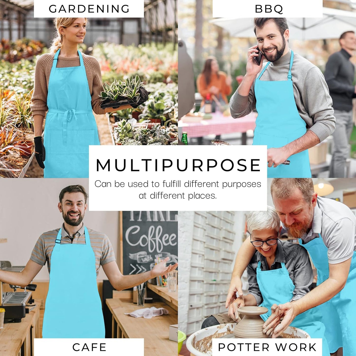 RAJRANG 100% Cotton Cooking Apron with 3 Pockets Kitchen Chef BBQ Adjustable Bib Aprons for Women Men