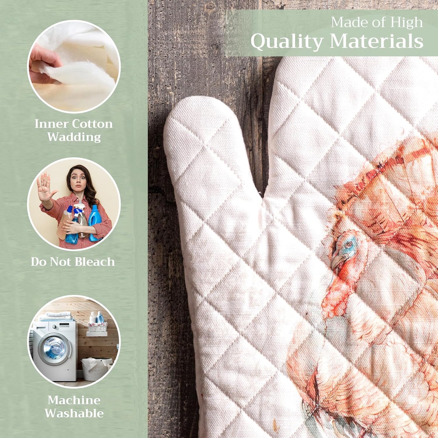 Maison d' Hermine Oven Gloves 100% Cotton Oven Mitt 7" x 13" with Loop Heat Resistant, BBQ, Cooking Gloves, Baking, Grilling, Kitchen, Handling Hot Pans (Pack of 1, Giving Thanks)