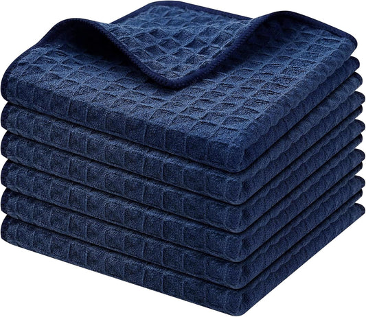 Homaxy Microfiber Waffle Weave Kitchen Dish Cloths, 12 x 12 Inch Ultra Absorbent and Solid Color Dish Towels for Kitchen Fast Drying Dishcloth for Washing Dishes, 6 Pack, Navy Blue
