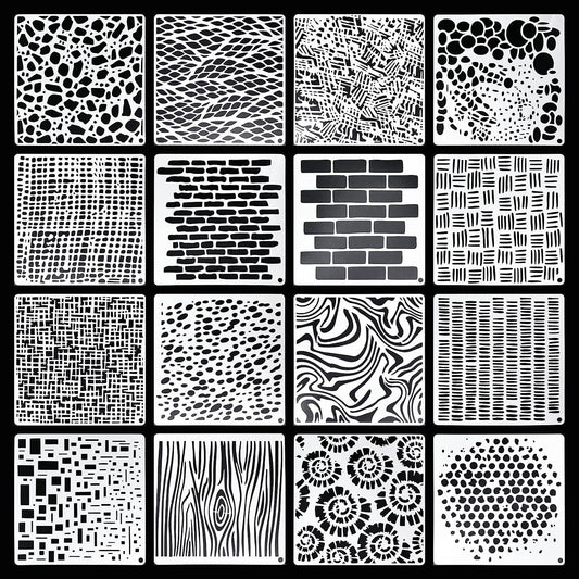 16Pcs Geometric Pattern Stencils for Crafts 6x6 Inch Brick Dot Layering Stencils for Painting on Wood Mixed Media Texture Stencil for Painting on Walls Furniture Fabric Canvas Card Making