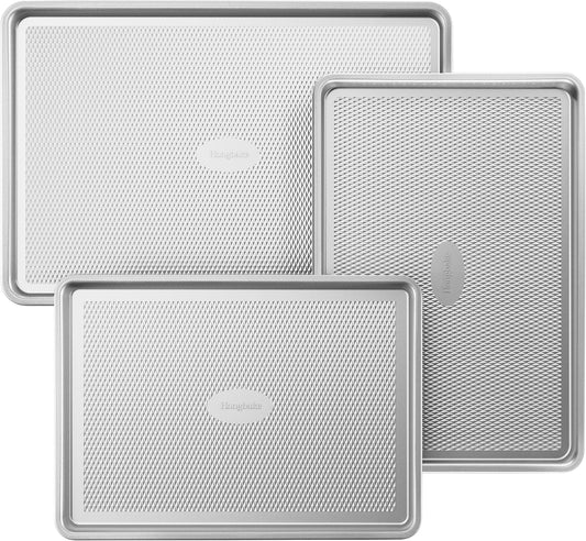 HONGBAKE Naturally Non Toxic Baking Sheet Pan Set of 3, Heavy Duty Aluminized Steel Cookie Sheets, Half/Quarter/Jelly Roll Pans with Textured Nonstick Surface, Free of PTFE & PFOA