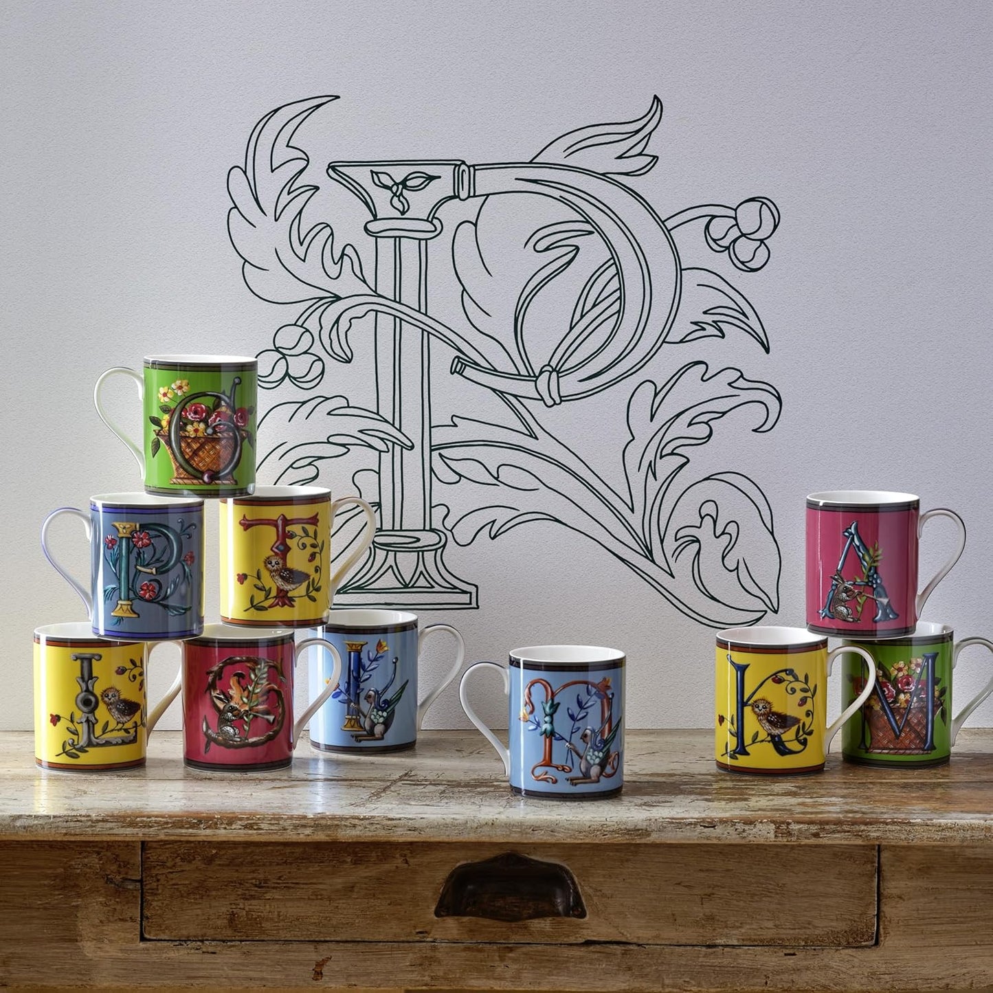 Spode Kit Kemp Alphabet Mug - Letter A Monogram in Fine China, 12oz Ceramic Coffee Cup for Hot Drinks, Personalized Drinkware for Unique Gifts, Dishwasher Safe Tea or Coffee Mug - Gift Box Included