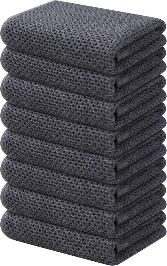 Kitinjoy 100% Cotton Waffle Weave Kitchen Towels, 8-Pack Super Soft and Absorbent Dish Towels for Drying Dishes, Kitchen Hand Towels, 13 in x 28 in, Dark Grey