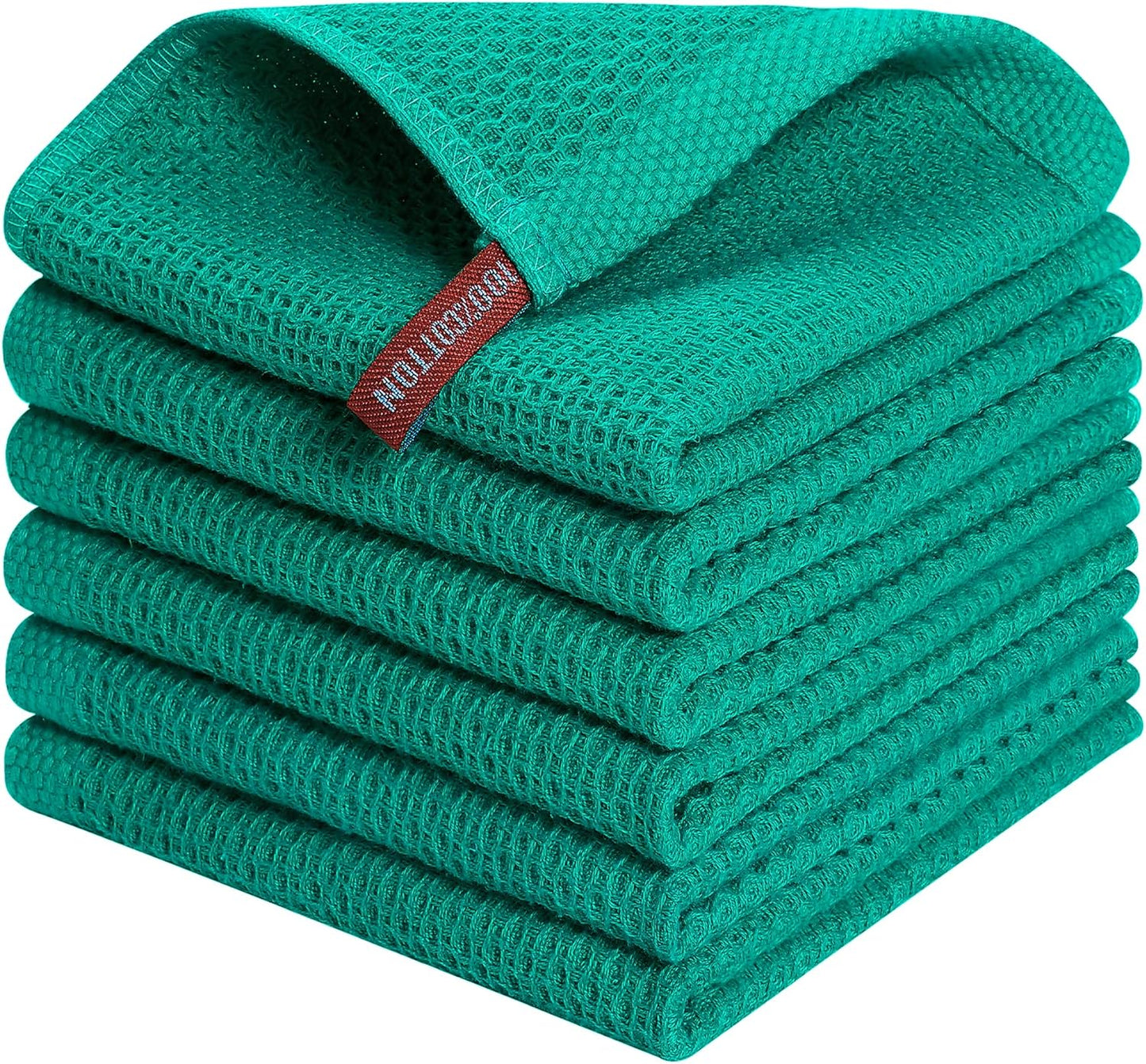 Kitinjoy 100% Cotton Kitchen Dish Cloths, 6 Pack Waffle Weave Ultra Soft Absorbent Dish Towels for Drying Dishes Quick Drying Kitchen Towels Dish Rags, 12 X 12 Inches, Teal