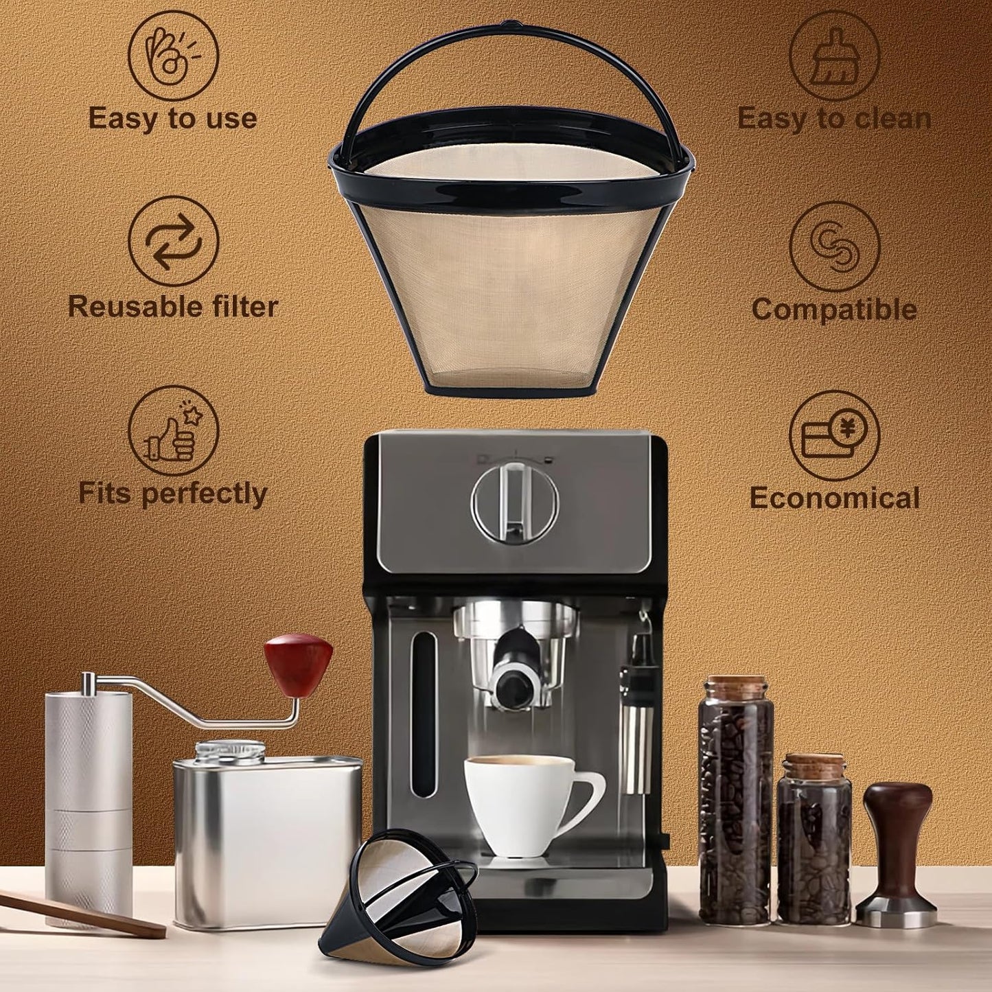 Reusable Coffee Filters Suitable for Ninja Coffee Maker, 3Pcs Cone Coffee Filters 4, Which Can Be Used to Replace the Cuisinart Coffee Maker Filter 4