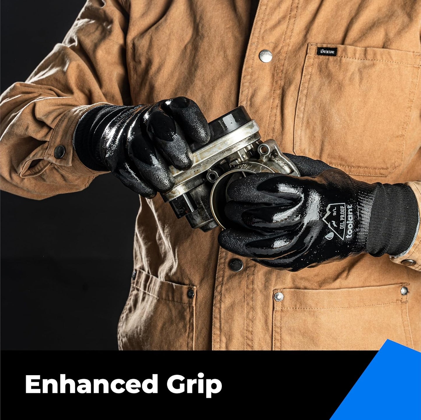 Waterproof Gloves for Men and Women, Freezer Gloves with Grip, Double Nitrile Dipped for Extreme Oil Repellent, for Construction, Mechanics, Mining, Plumbing, Black, Medium