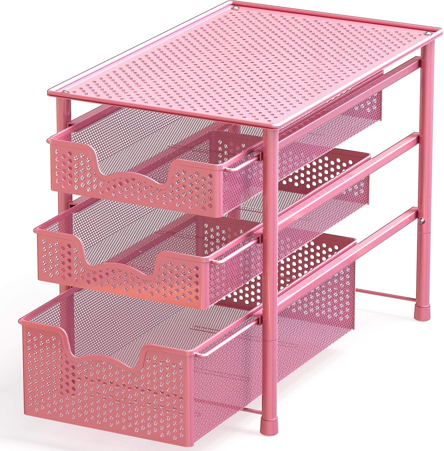 Simple Houseware Stackable 3 Tier Sliding Basket Organizer Drawer, Pink