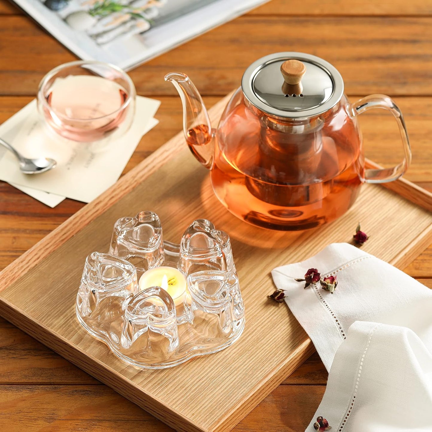 CNGLASS Glass Tea Warmer,Universal Heart Shaped Glass Teapot Wramer