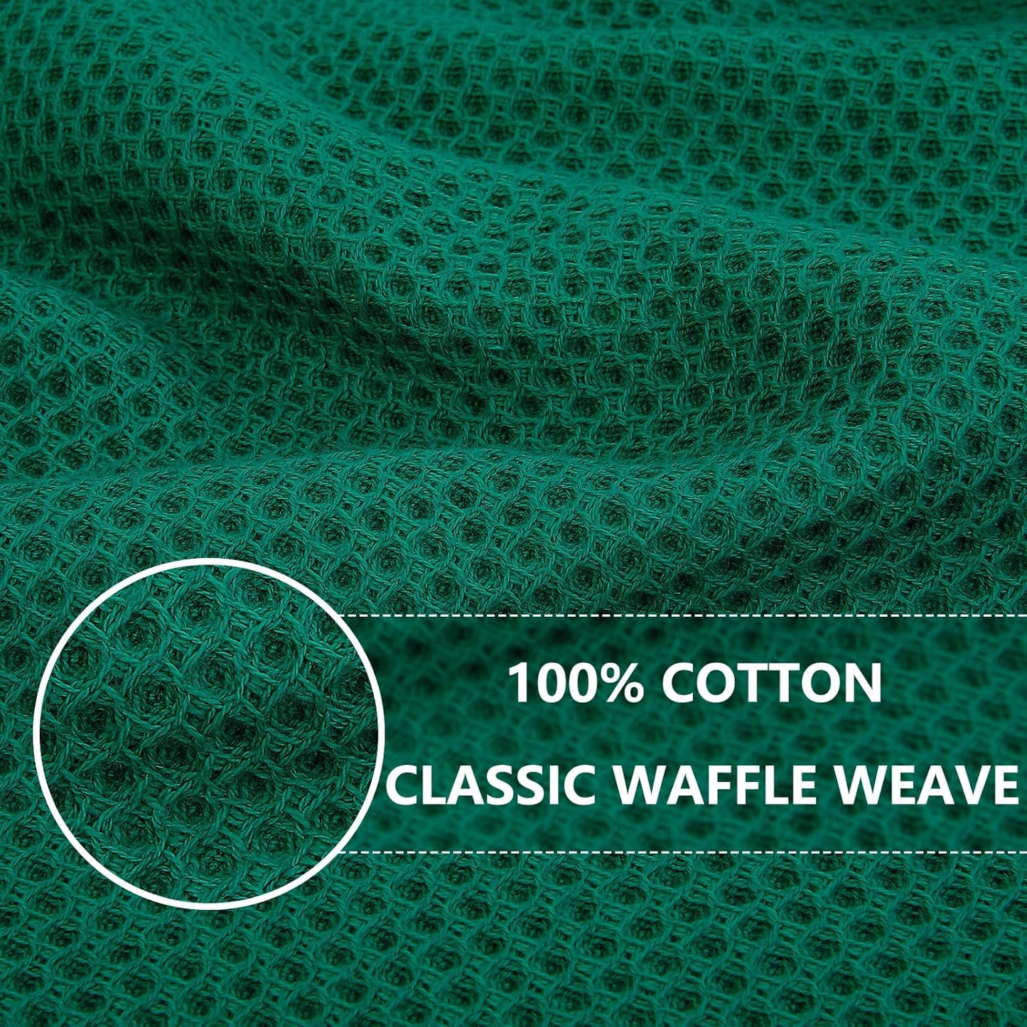 Homaxy 100% Cotton Waffle Weave Kitchen Dish Towels, Ultra Soft Absorbent Quick Drying Cleaning Towel, 13 x 28 Inches, 6-Pack, Dark Green