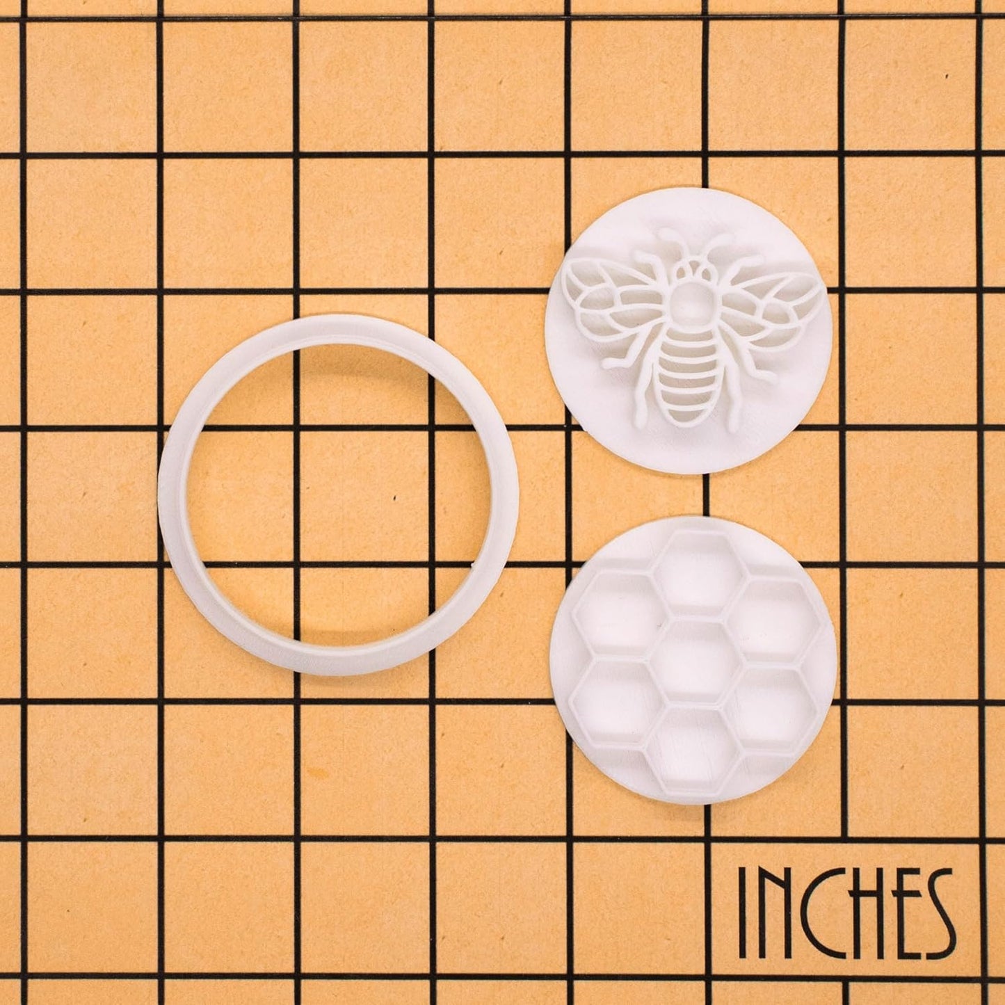 BAKERLOGY Queen Bee - Mini 2" Cookie Cutter & Stamp Set - Honey Bee & Honeycomb Design for Easter & Spring Cookies, Cupcakes & Fondant Decorations