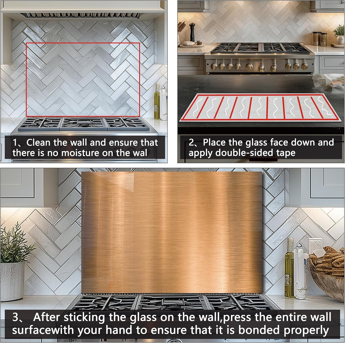 DAIFURONGE Tempered Glass Backsplash For Kitchen Behind Stove, Stove Backsplash Top Cover,Easy to Clean Glass Splashback, Sink Cover Splash Guard, Kitchen Wall Decor (30"x20"(76.2x50.8cm))