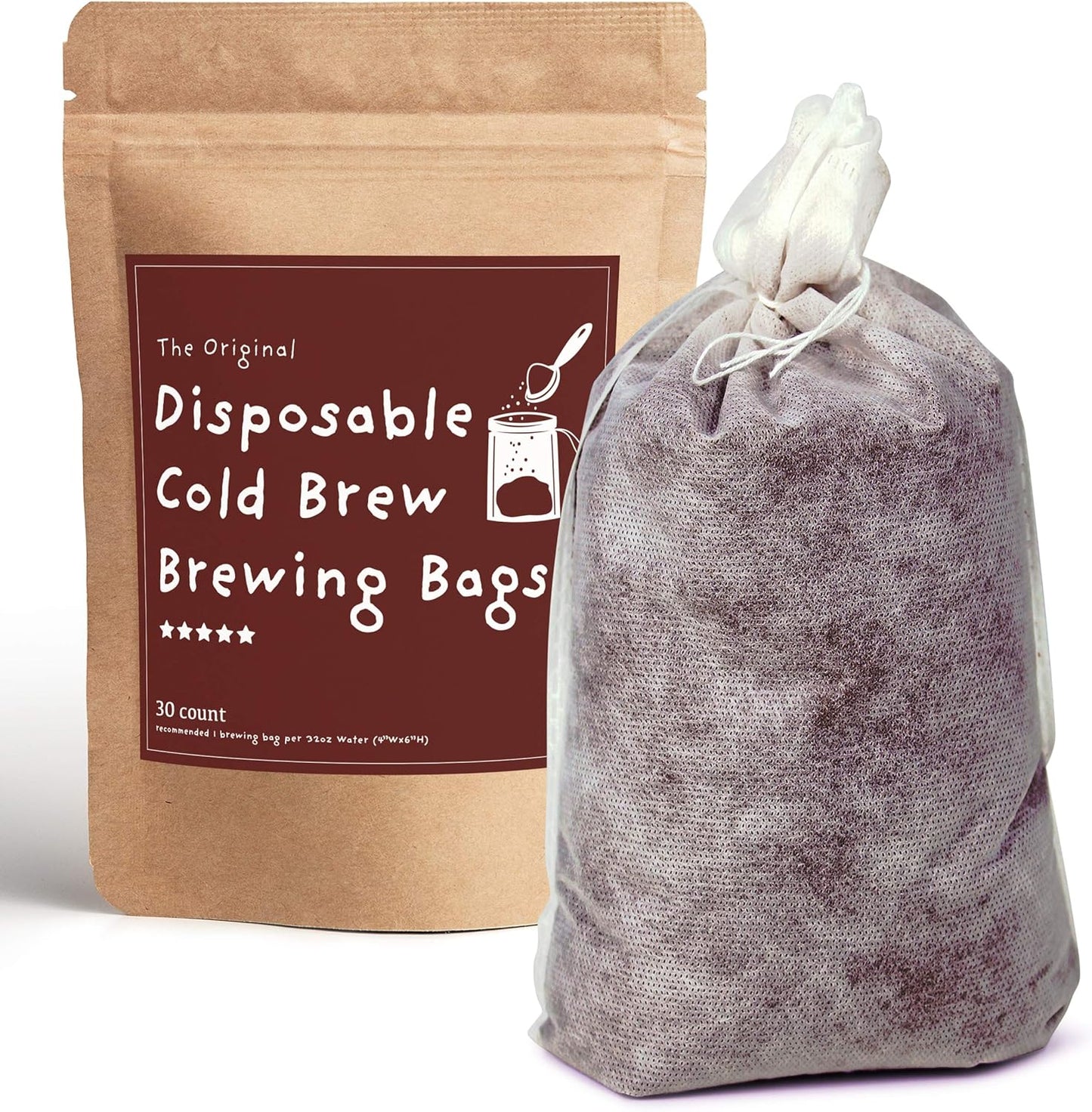 Cold Brew Coffee Filters -Single Use Filter Sock Packs, Disposable, Biodegradable Fine Mesh Brewing Bags for Concentrate, French/Cold Press Kit, Tea in Mason Jar or (30 Pack - Commercial Size)