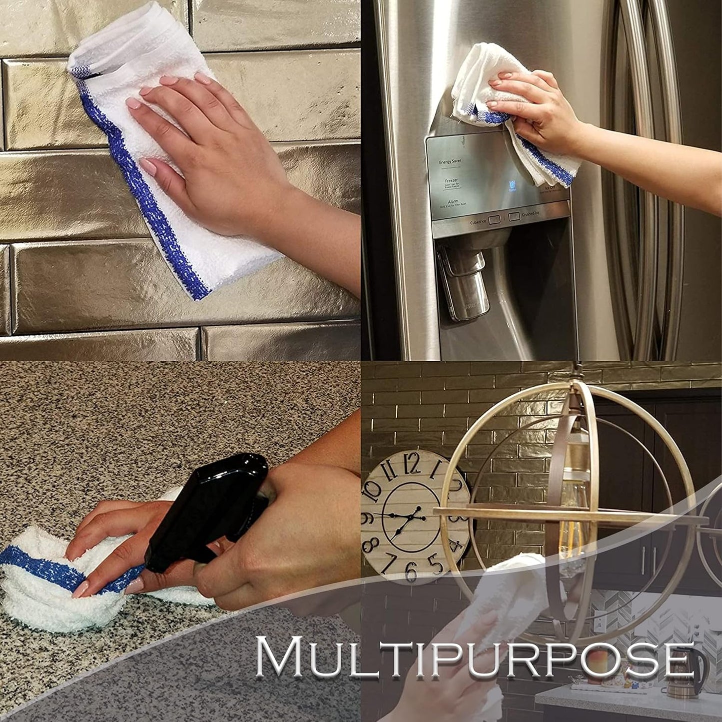 120 PC New Cotton Blend White Restaurant Bar Mops Kitchen Towels (10 Dozen ) (120, Gold Stripe), 32 Oz