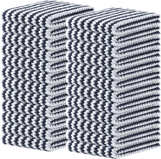 Homaxy Kitchen Towels(24 Pack, 10 x 20 inches), Ultra Soft and Absorbent Dish Towels, Reusable Fast Drying Microfiber Cleaning Cloth, Coral Velvet Wave Design No-lint, Dark Grey