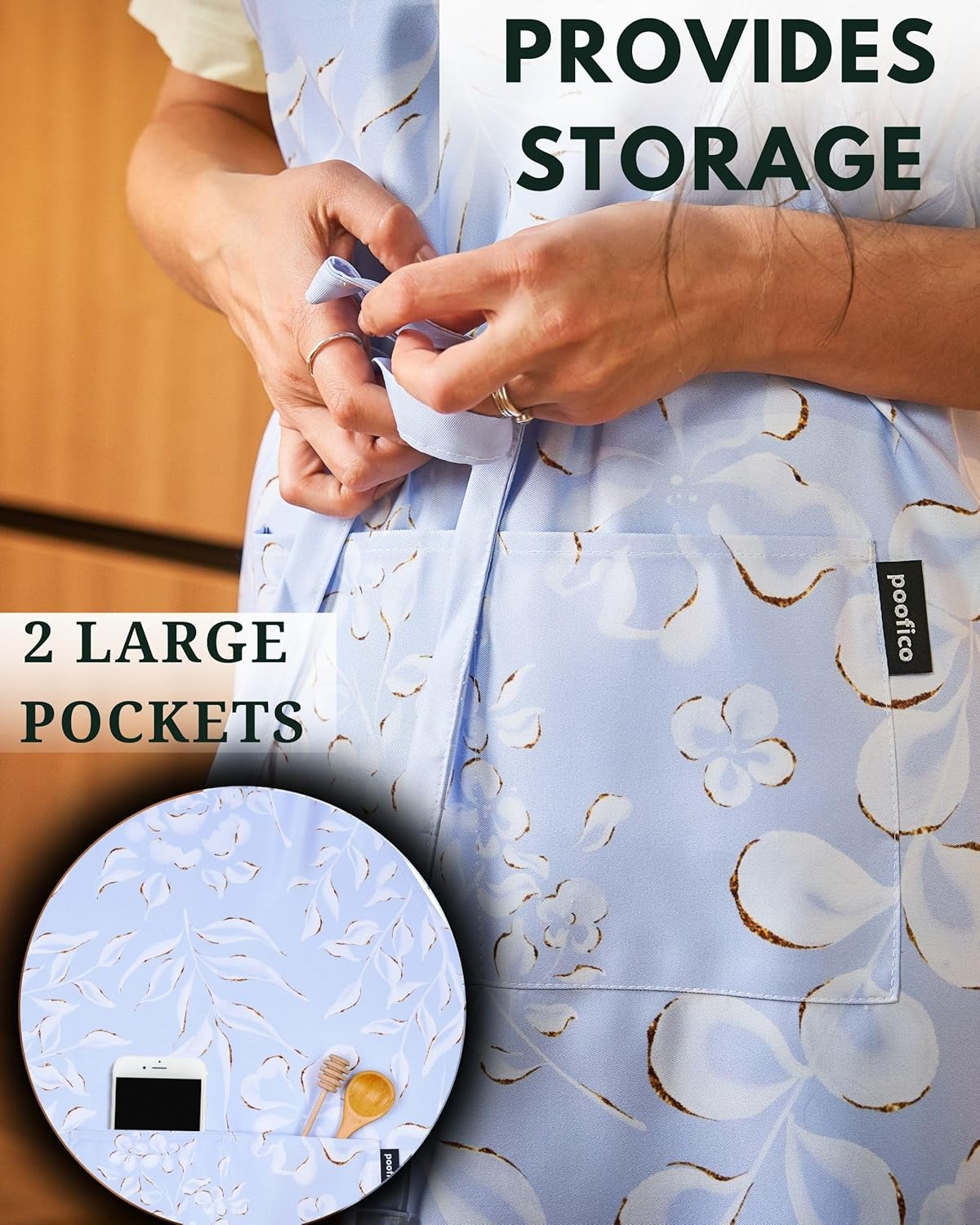 Premium Adjustable Cooking Aprons for Women with Pockets| Poly-Cotton Waterproof Kitchen Apron| Cute Floral Design, Long Ties