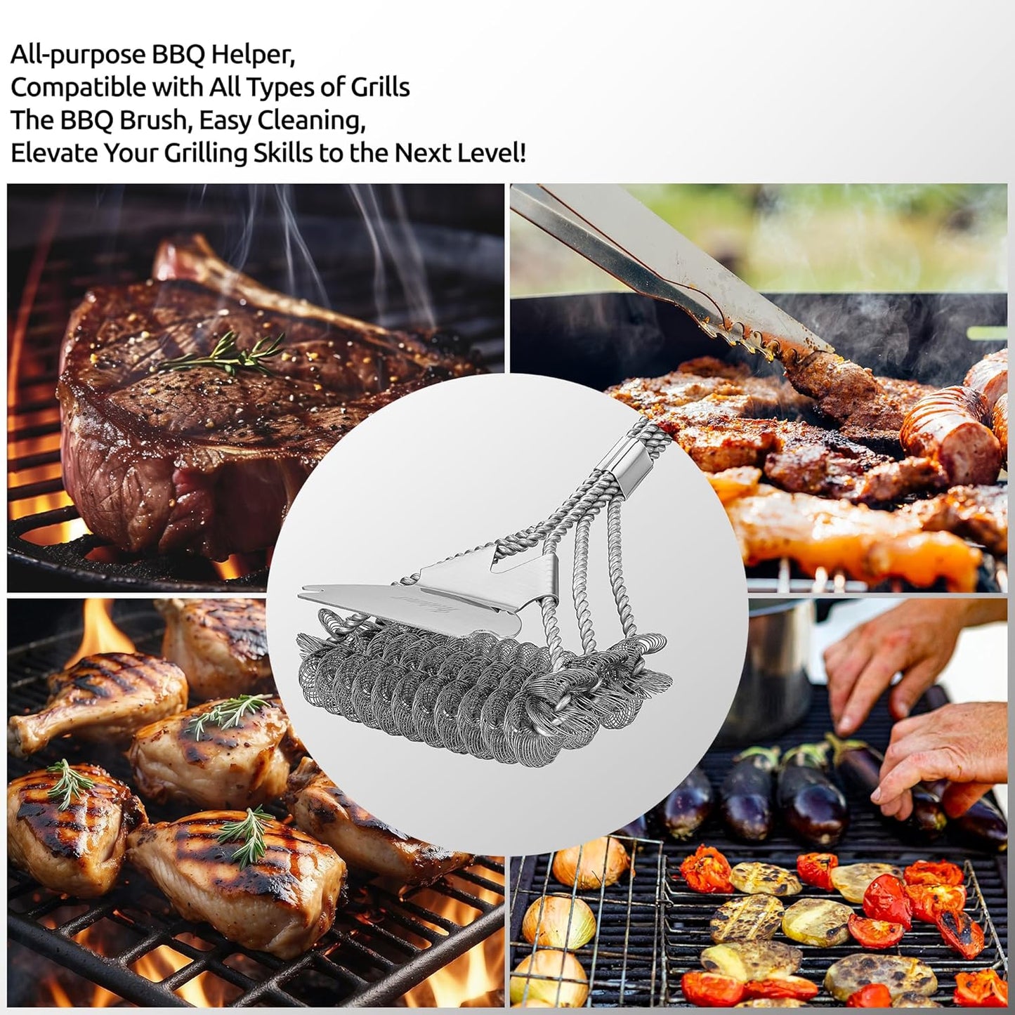 KULUNER BBQ Cleaning Brush - Bristle-Free, Suitable for All Types of barbecues, Wooden Handle, Multifunctional Brush and Scraper, Barbecue Accessory, Men's