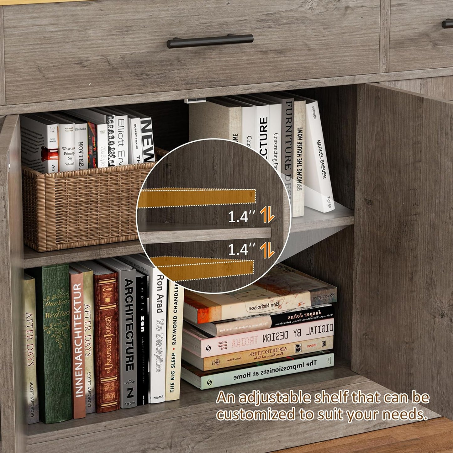 Vongrasig 53" Large Sideboard Buffet Cabinet With 4 Doors and 3 Drawers, Farmhouse Coffee Bar Kitchen Storage Cabinet, Wood Table for Kitchen, Dining Room, Ash Grey