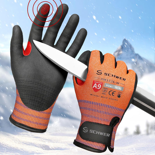 Schwer FreezeGuard-X Winter Work Gloves for Men and Women, ANSI A9 Cut Resistant Gloves for Extreme Protection, Freezer Glove With Super Grip, Thermal Insulated, Non PFAS, PM3326-W (XL,2 Pairs)