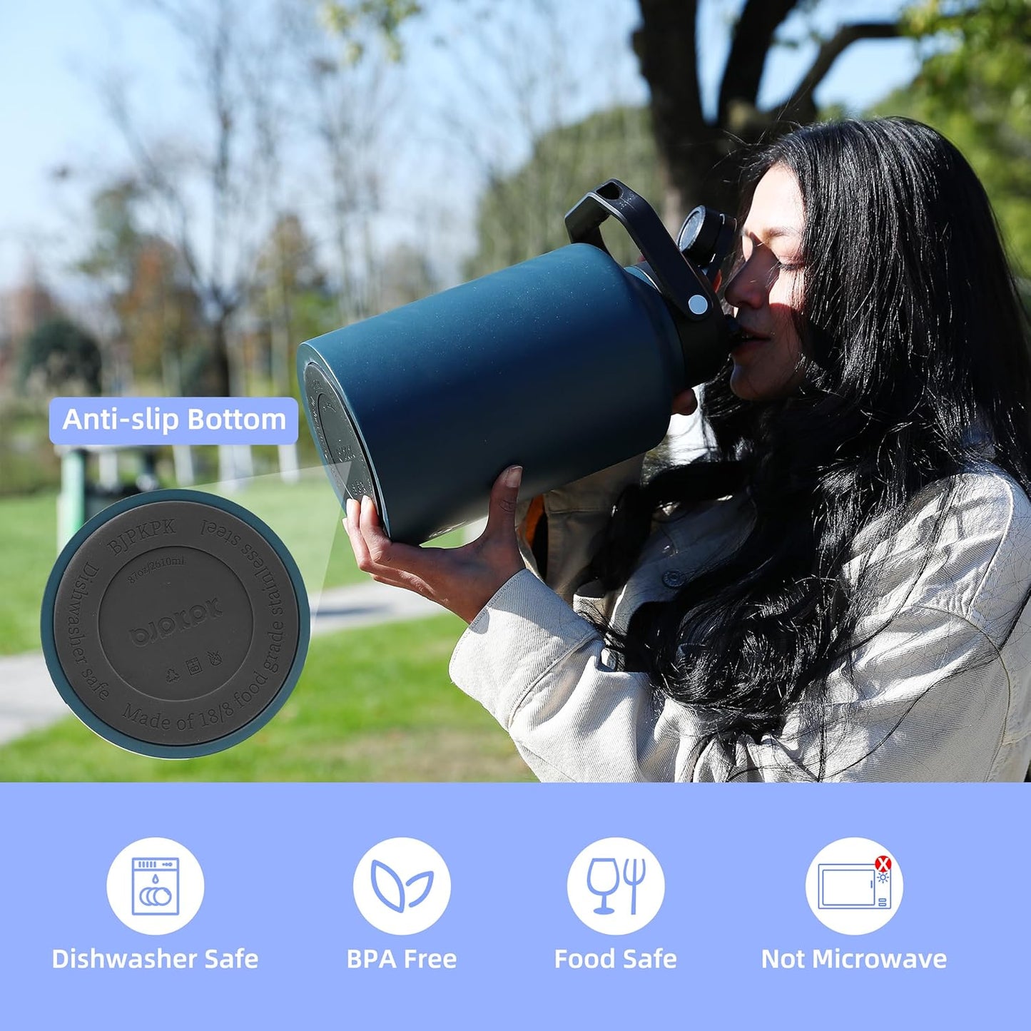 BJPKPK 87oz Insulated Water Bottle, Dishwasher Safe 2/3 Gallon Water Bottle with Ergonomic Handle, BPA Free Leak Proof Water Jug,Stainless Steel Water Bottle with Anti-slip Bottom, Charming Red