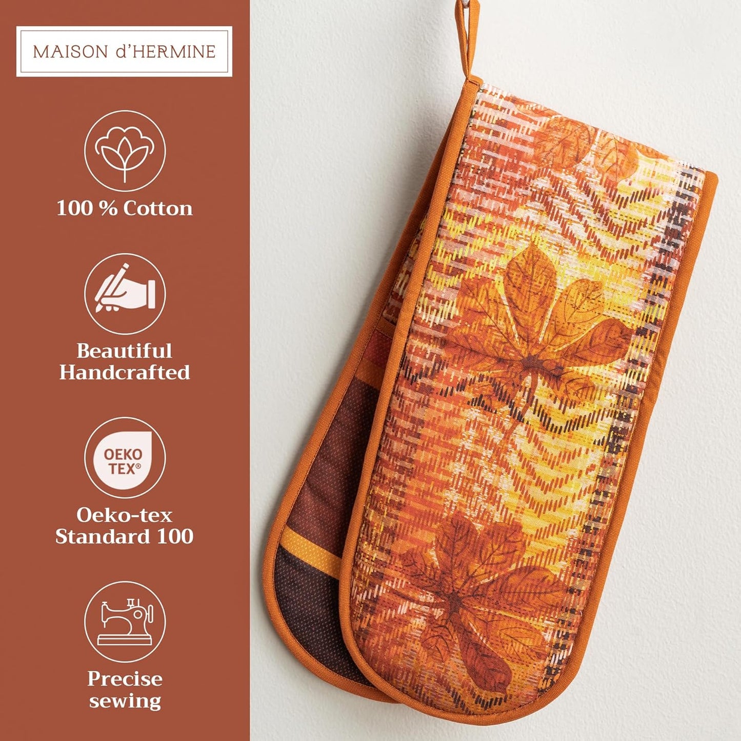 Maison d' Hermine Double Oven Mitts 100% Cotton 7"x35" Double Oven Mitt Heat Resistant BBQ Cooking Gloves with Loop, Baking, Grilling, Home, Kitchen, Handling Hot Pans (Thanksgiving Tartan)