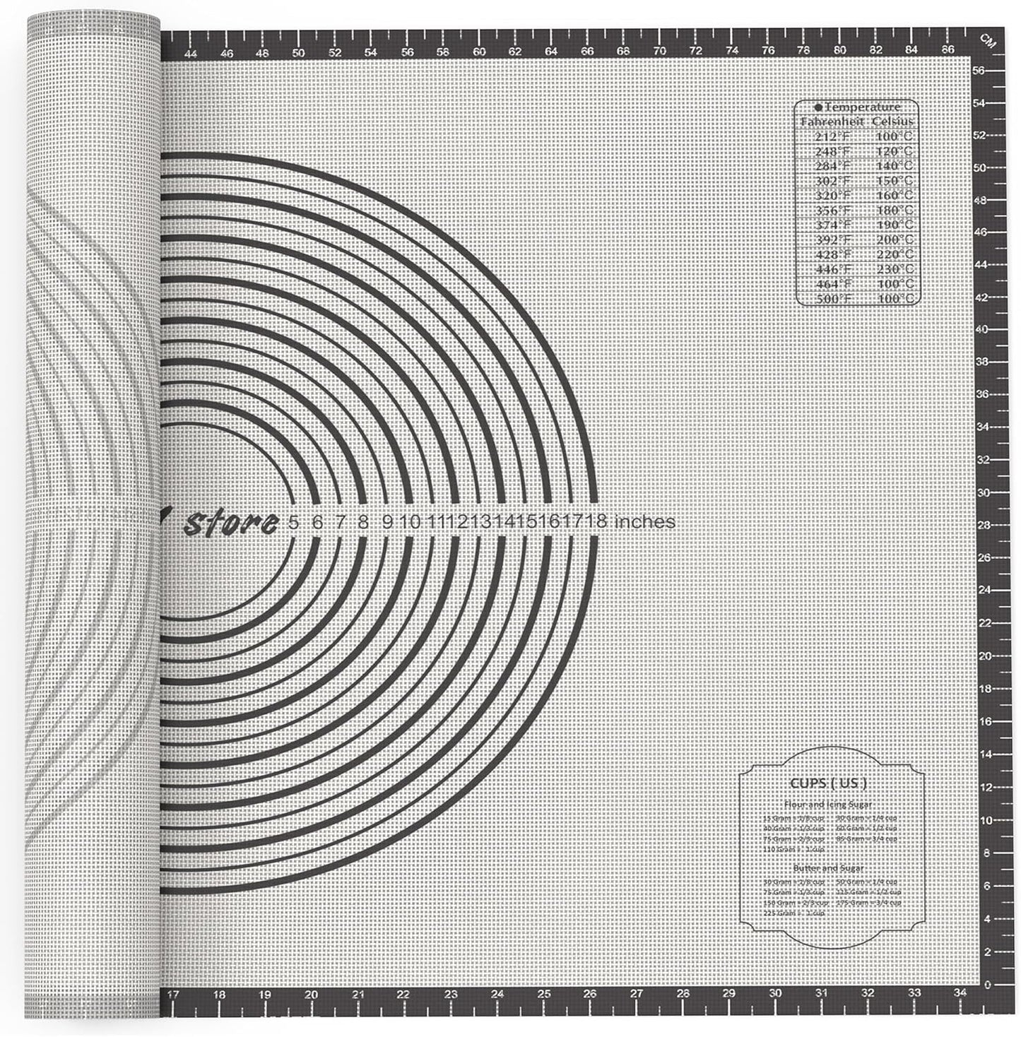 26 * 16 inches Black, Non-Slip Silicone Baking Sheets - Baking Mat with 0.7mm Thickness - Non-Stick Pastry & Cookie Mat for Kitchen Counter for Rolling Out Dough with Measurements.