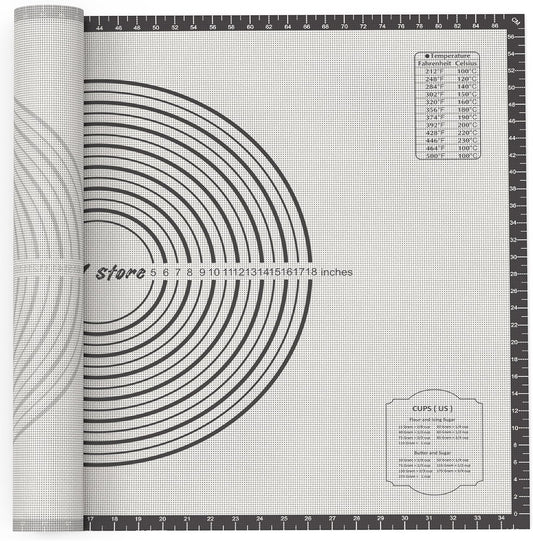 26 * 16 inches Black, Non-Slip Silicone Baking Sheets - Baking Mat with 0.7mm Thickness - Non-Stick Pastry & Cookie Mat for Kitchen Counter for Rolling Out Dough with Measurements.