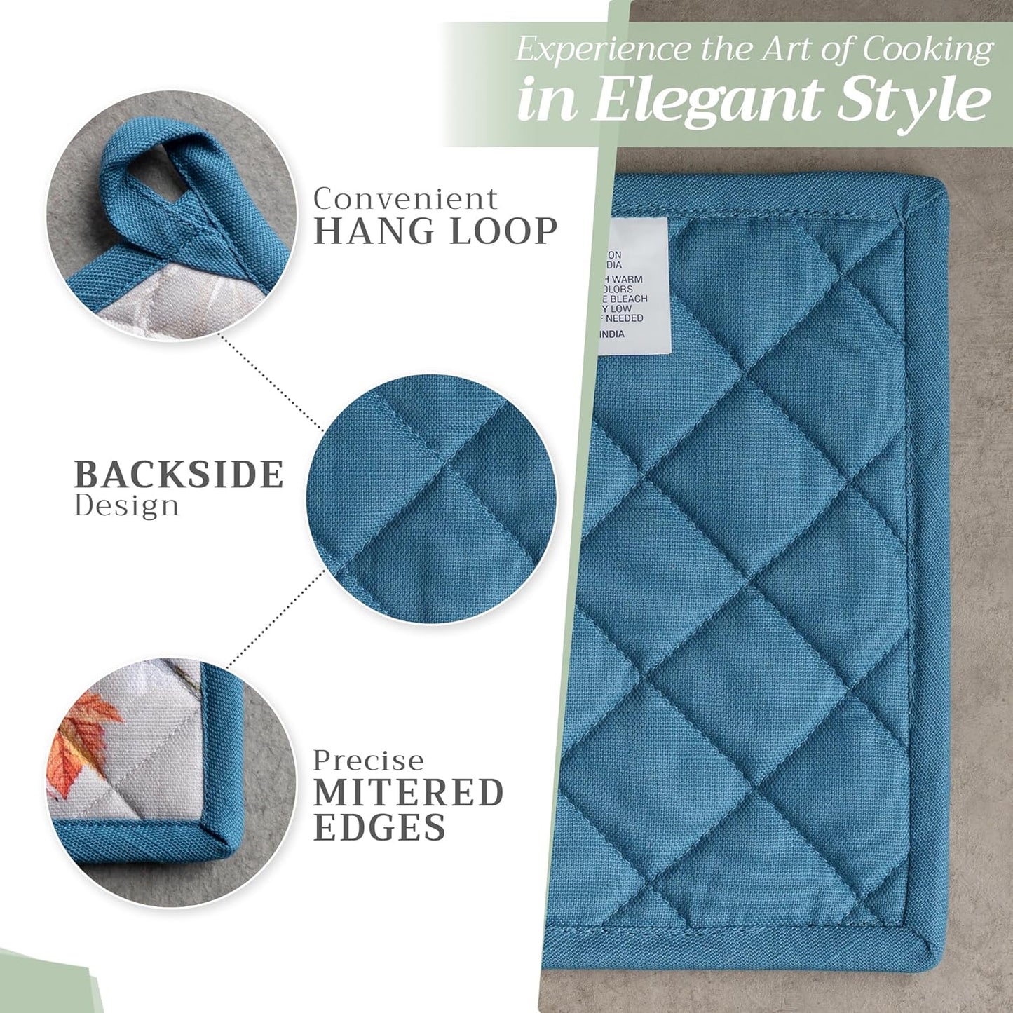 Maison d' Hermine Pot Holders Set 100% Cotton Heat Resistant Potholders 8" x 8" Hot Pads with Loop BBQ, Cooking, Baking, Grilling, Kitchen, Handling Hot Pans (Pack of 2, Equinoxe - Grey)