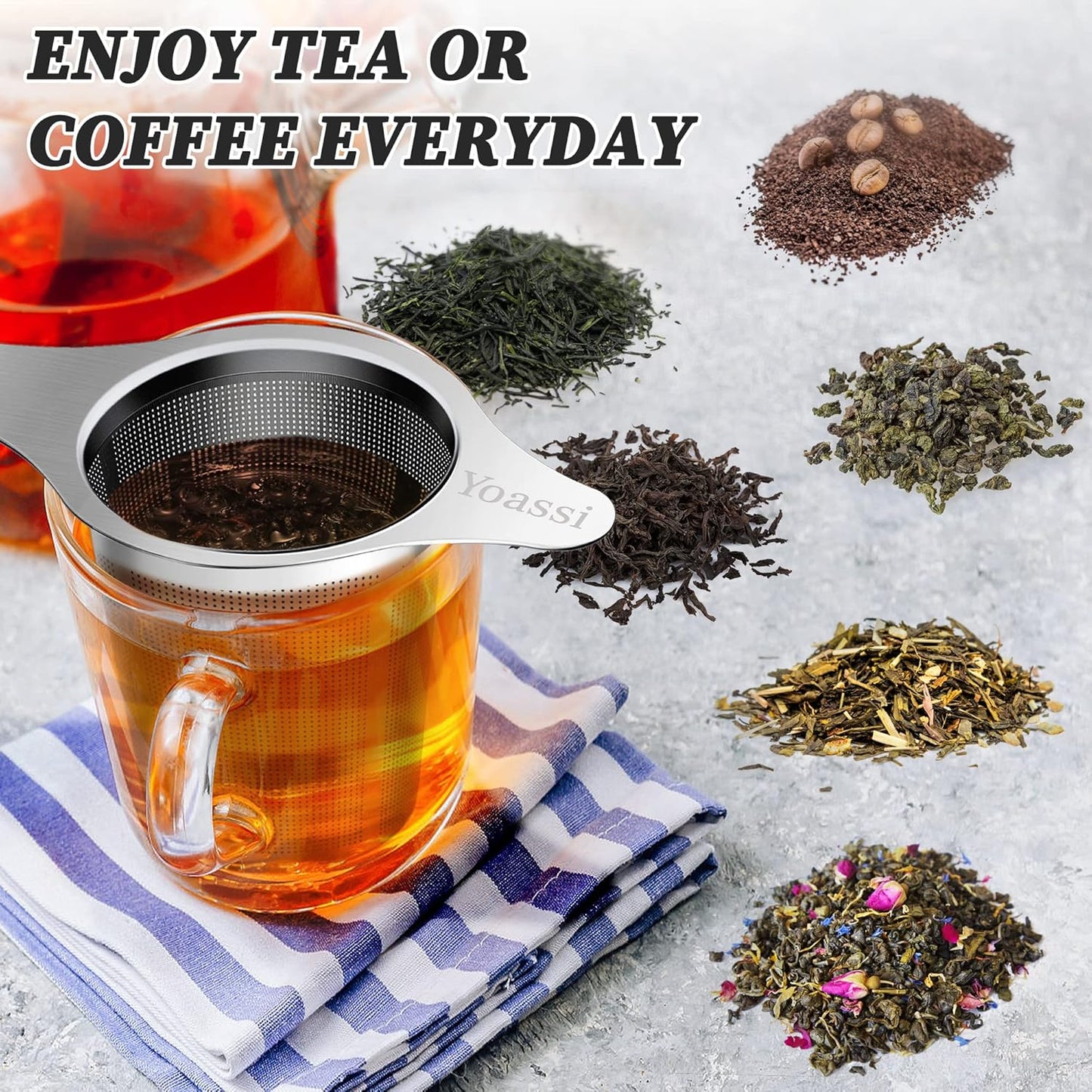 Extra Fine 18/8 Stainless Steel Tea Infuser Mesh Strainer with Large Capacity & Perfect Size Double Handles for Hanging on Teapots, Mugs, Cups to Steep Loose Leaf Tea and Coffee