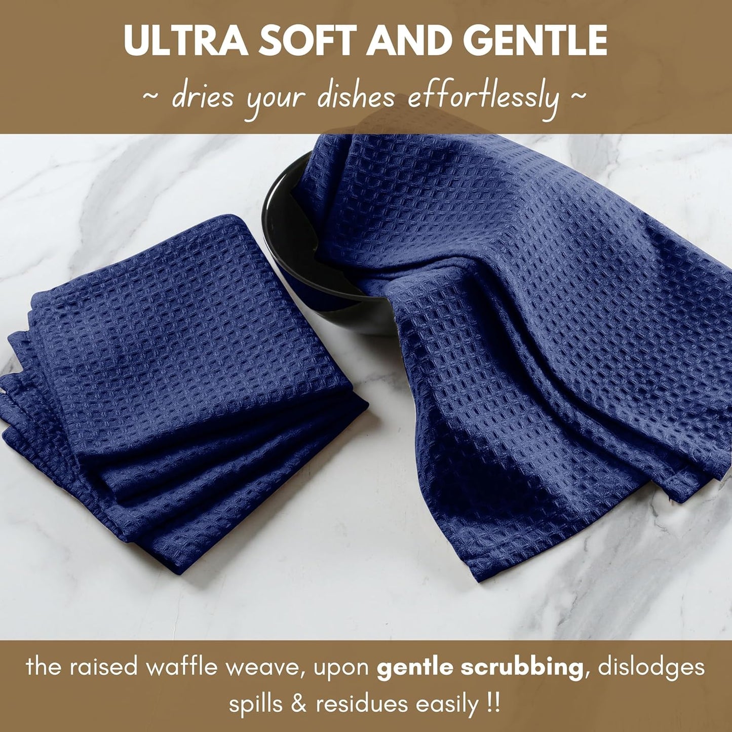 Native Fab 8-Piece Kitchen Towel Set, Includes 4 Dish Towels (16"x26") & 4 Dish Cloths (12"x12"), 100% Cotton, Absorbent & Durable, Ideal for Home & Kitchen Use - Indigo Blue