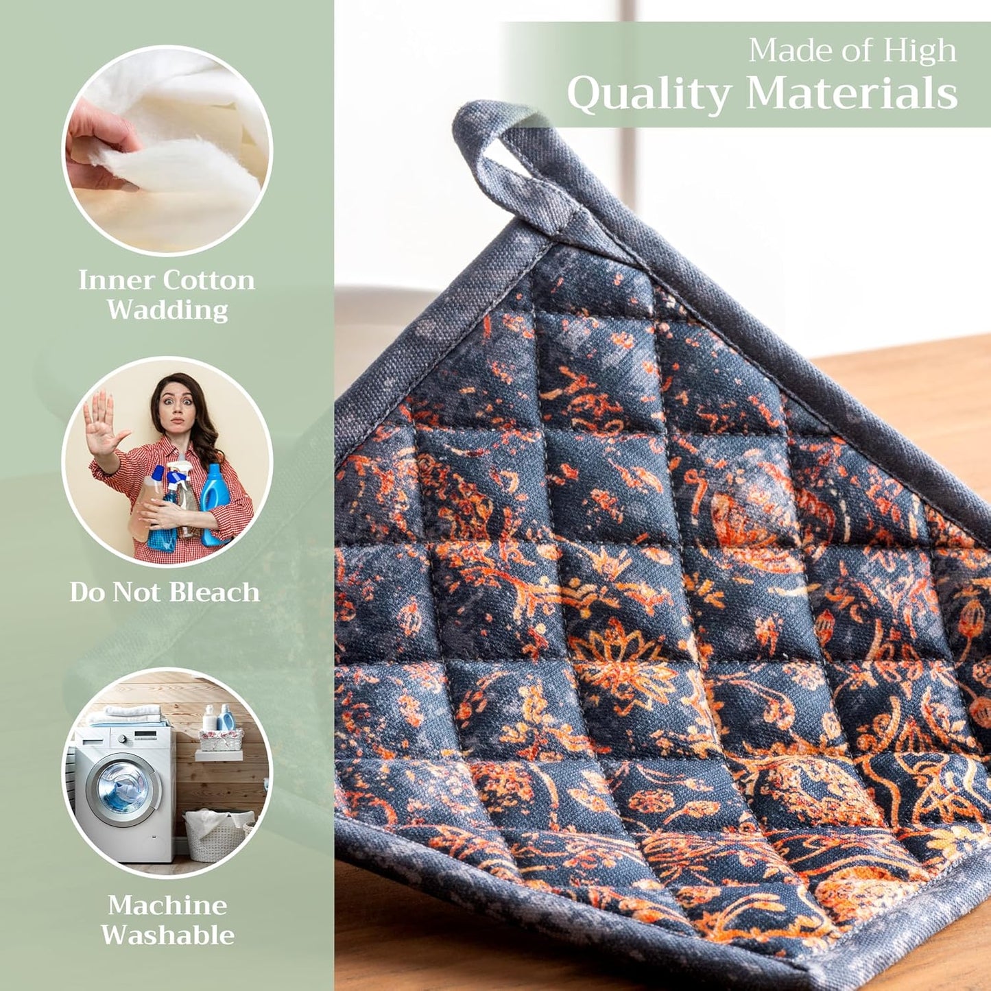 Maison d' Hermine Pot Holders Set 100% Cotton Heat Resistant Potholders 8" x 8" Hot Pads with Loop BBQ, Cooking, Baking, Grilling, Kitchen, Handling Hot Pans (Pack of 2, Imperfection)