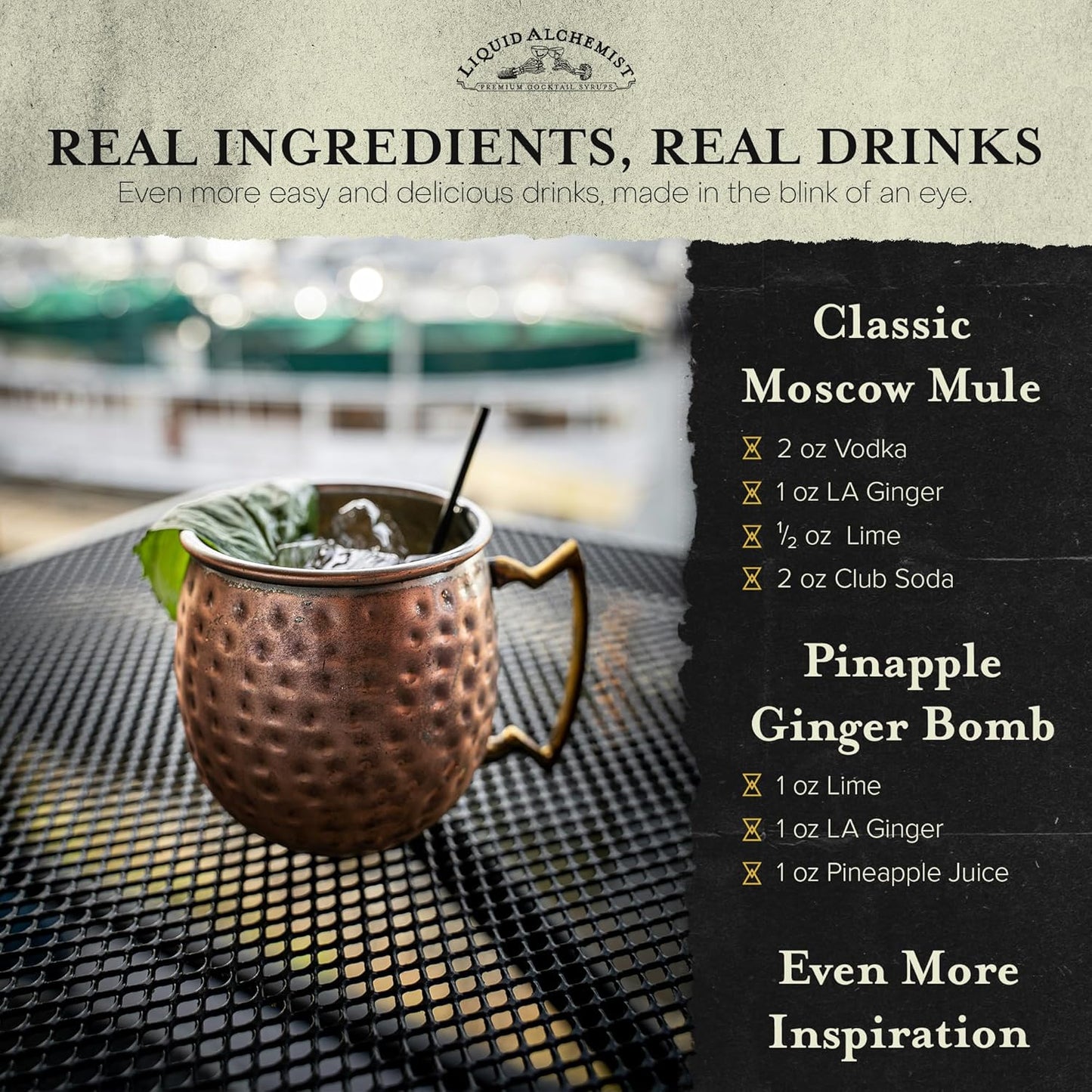 Liquid Alchemist Ginger Syrup for Cocktails - Real Ingredients Make our Liquid Ginger Puree for Cocktails the Perfect Moscow Mule Cocktail Syrup - Our Moscow Mule Mixer is Non-GMO, & Vegan (12 oz)