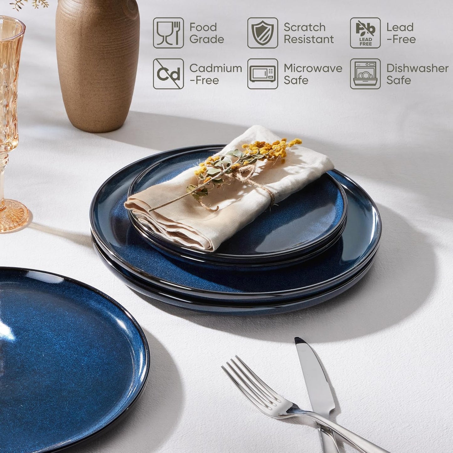 Herogo 6-Piece Stoneware Small Dinner Plates Set, 7.9" Ceramic Round Dessert Plate Set, Double Reactive Glaze Large Dinnerware Plates for Kitchen, Microwave, Oven and Dishwasher Safe, Starry Blue